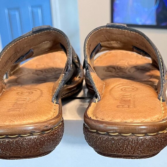 Women's Born Handcrafted Black Leather Open-Toe Slide Sandals Size 8.5 - Picture 5 of 8